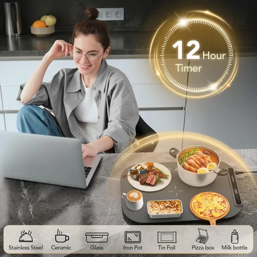 Miniatura 6 de Tapete de calentamiento de alimentos, calentadores de alimentos para bufé de fiestas, tapete térmico de silicona con 7 ajustes de temperatura
