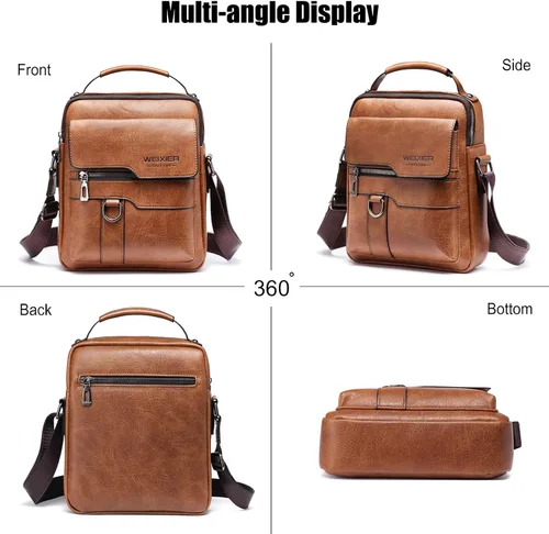 Miniatura 6 de FANDARE Bolso bandolera de cuero sintético para hombre, Marrón oscuro, Retro