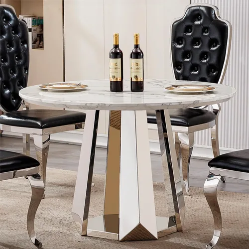 Miniatura 11 de Mesa de comedor redonda de 47 pulgadas, mesa de cocina redonda moderna de mediados de siglo para 4 a 6 personas, mesa de mármol sintético de alto