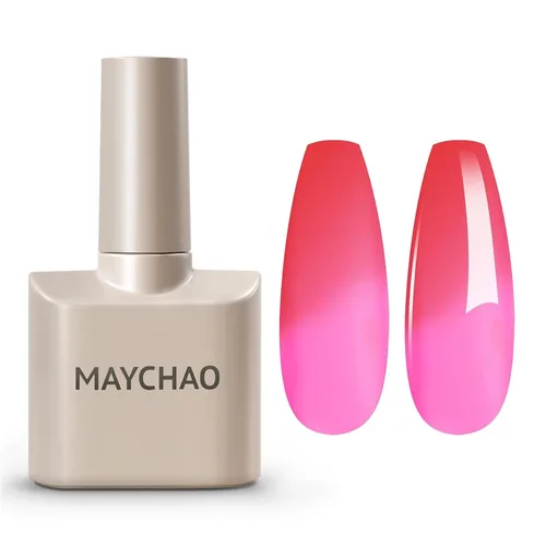 Miniatura 8 de MAYCHAO Esmalte de uñas en gel que cambia de color 1 unidad, 15 mililitros, gel de cambio de temperatura Indigo-Coral, esmalte de uñas que se quita