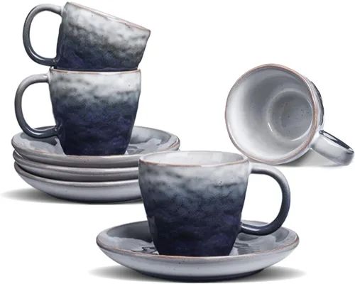Juego de 4 tazas de café espresso de 3 onzas, mini taza de café espresso doble italiano, tazas vintage pequeñas de cerámica con platillo para café