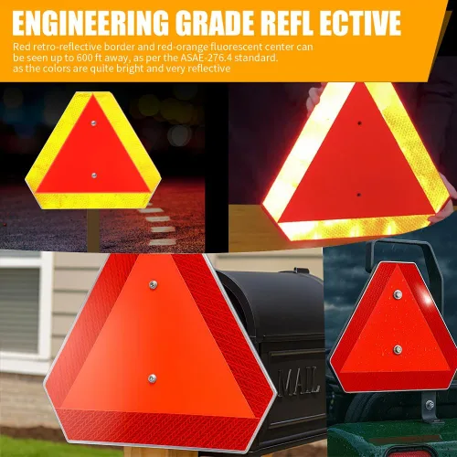 Miniatura 2 de Señal de seguridad del vehículo de movimiento lento, señal triangular de vehículo de movimiento lento, aluminio de 14 x 16 pulgadas, reflectante