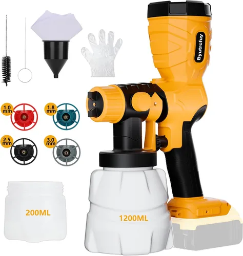 Miniatura 8 de Pulverizador de pintura inalámbrico para batería Ryobi de 18 V, pistola de pintura eléctrica HVLP con boquillas de 4 tamaños y 3 patrones