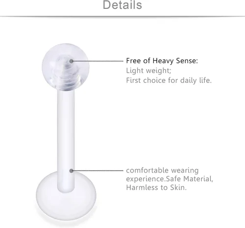 Miniatura 2 de SCERRING Anillos de labios de 0.56 oz Bioflex Flexible Acrílico Labret Monroe Lip Rings Nail Tragus Helix Pendientes Studs Ring Medusa Piercing