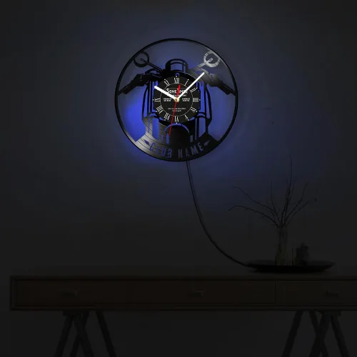 Miniatura 6 de The Geeky Days Reloj de pared con disco de vinilo para motocicleta, con nombre personalizado, 7 colores cambiantes, para motocicletas, garaje, reloj