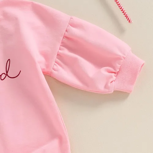 Miniatura 36 de Traje de bebé niña para el primer día de San Valentín, mameluco de burbujas con cuello redondo, sudadera linda para primavera y otoño