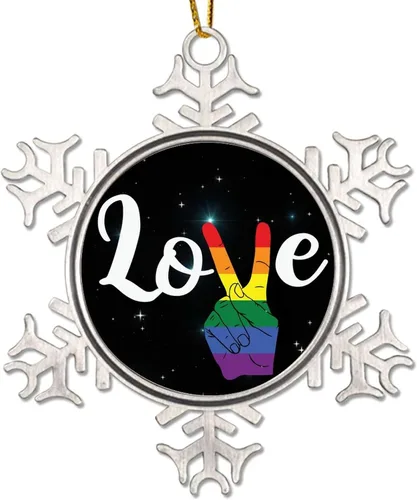 Miniatura 13 de Mama Bear Always and Forever - Adornos de Navidad LGBT para niños, regalo del mes del orgullo, orgullo lesbiano, recuerdo de Navidad, copos de nieve