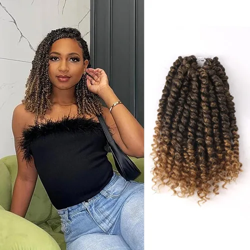 Miniatura 26 de Cabello Passion Twist – 8 pulgadas Passion Twist Crochet Hair para mujer, 8 paquetes de cabello rizado pretrenzado Passion Twists extensiones de 1b