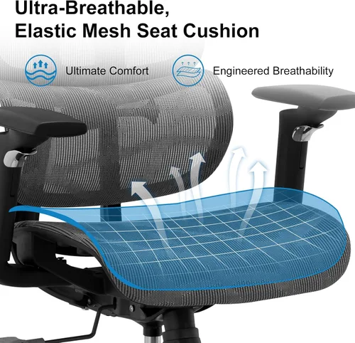 Miniatura 4 de Silla de oficina ergonómica, silla de escritorio de malla con respaldo alto y respaldo ajustable y cojín lumbar y ancho, silla de trabajo grande