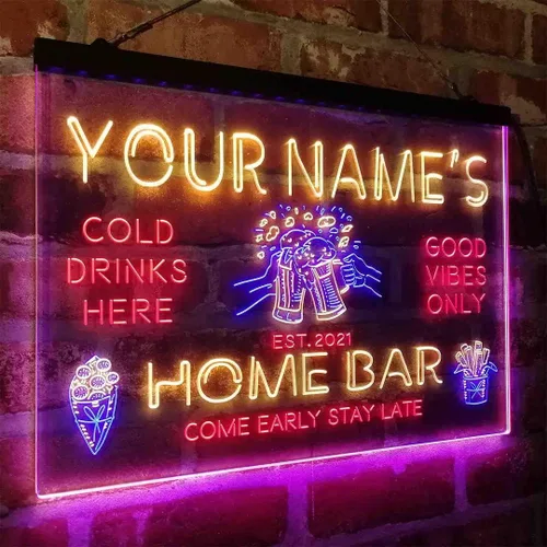 Miniatura 7 de Tazas de cerveza personalizadas para bar en casa, letrero de luz LED de neón tricolor, nombre personalizado, fecha, texto, cita, fuente, rojo, azul