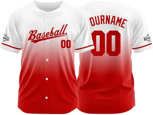 Miniatura 18 de Camiseta de béisbol con degradado personalizado, nombre, número y logotipo personalizados para hombres, mujeres y niños
