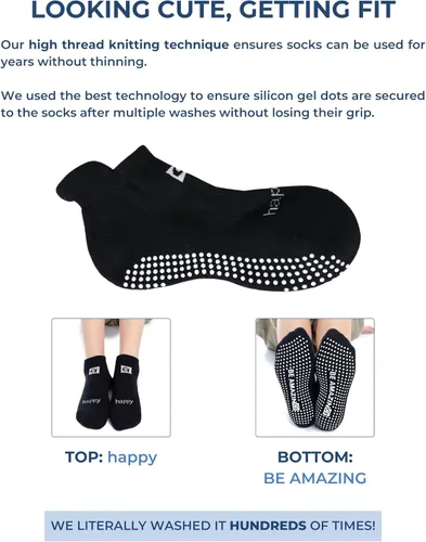 Miniatura 3 de Calcetines antideslizantes para yoga, barre, pilates, hospital, maternidad, con empuñaduras, para mujeres y hombres, 2 pares, color negro