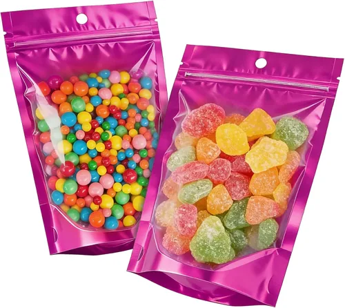 Miniatura 12 de 100pcs 7.1"x10.2" Mylar Bags for Food Storage,Smell Proof Bag with Window Resealable，Stand-up Foil Pouch Packaging Freeze Dried Candy Bag Food Azul