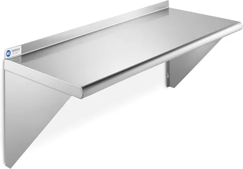 Miniatura 9 de GRIDMANN Estante de montaje en pared de acero inoxidable de 18 x 72 pulgadas con protector contra salpicaduras, grado comercial, estantería
