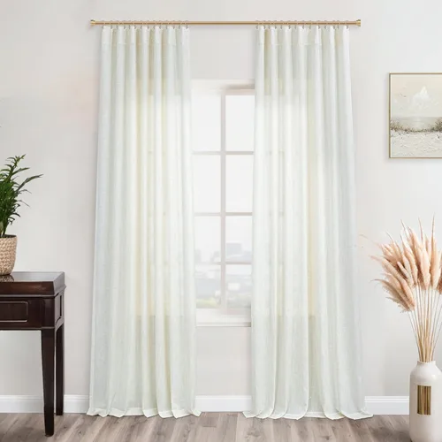 Miniatura 144 de KOUFALL Juego de 2 cortinas de puerta francesa, cortinas de lino para puerta/ventana, cortina transparente boho para cristal lateral delantero