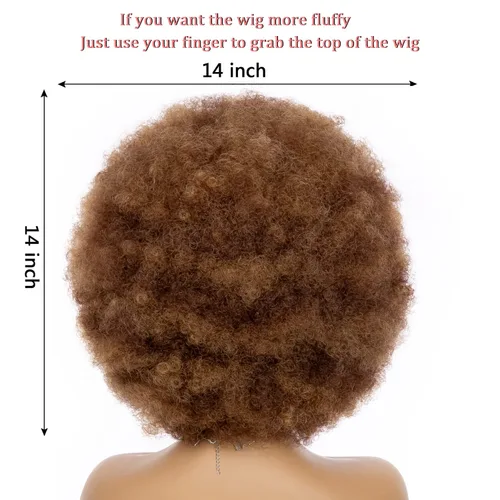 Miniatura 5 de Peluca Afro para Mujeres - Mezcla Marrón Pelucas Afro de los 70s de Aspecto Natural Enormes Pelucas Afro Kinky Rizadas con Flequillo Peluca Afro