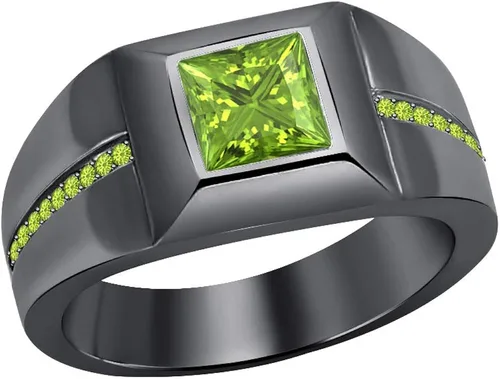 RUDRAFASHION Anillo de boda solitario de compromiso de oro negro de 14 quilates sobre plata de ley para hombre, Metal, Diamante sintético blanco