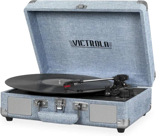 Miniatura 10 de Victrola Journey - Tocadiscos portátil de maleta con Bluetooth, con altavoces integrados, reproductor de discos de vinilo de 3 velocidades, salida