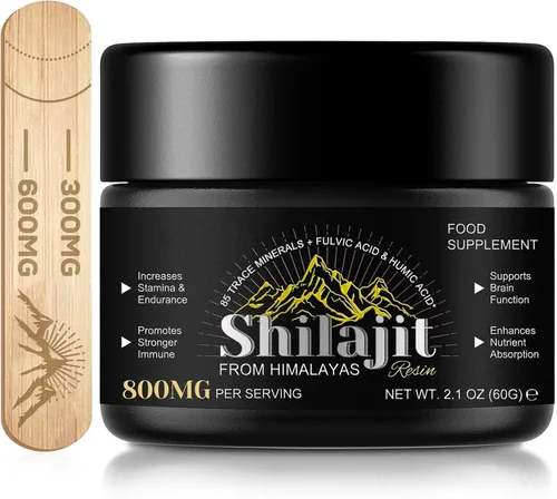 Shilajit - Resina Shilajit orgánica pura del Himalaya – 800 mg de grado dorado natural Shilajit con más de 85 ácido fúlvico y oligominerales para