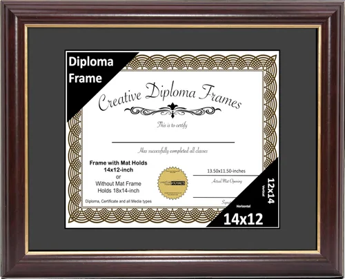 Miniatura 80 de Creative Picture Frames Marco para Diploma de Caoba con Borde Dorado de 12x16 pulgadas con Vidrio y Paspartú Negro y Colgadores de Pared Instalados