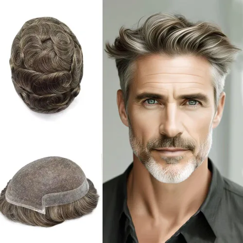 Miniatura 46 de FACE MIRACLE - Tupé frontal de encaje francés para hombres, sistema de reemplazo de cabello humano de encaje con pieza de pelo de poliuretano