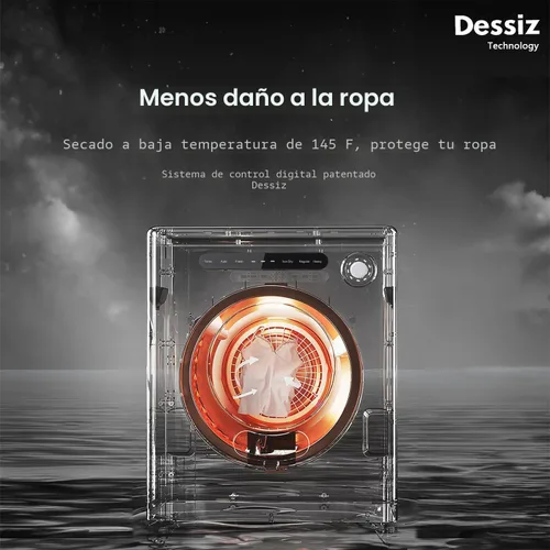 Miniatura 5 de Dessiz Secadora compacta de 11 libras de 950 W, secadora de ropa portátil para espacios pequeños, caravanas y apartamentos, silenciosa, resistente