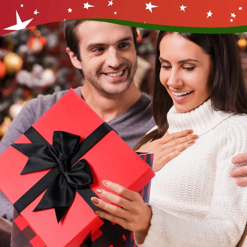 Miniatura 7 de TaoBary 4 cajas de regalo apilables a cuadros de búfalo apilables de color rojo y negro, cajas decorativas con tapas, cubo de almacenamiento anidado