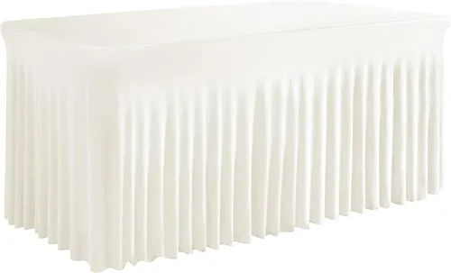 Miniatura 8 de Falda de mesa negra, de elastano, sin arrugas, 6 pies, mantel elástico ajustable lavable para mesas rectangulares para bodas, banquetes, fiestas