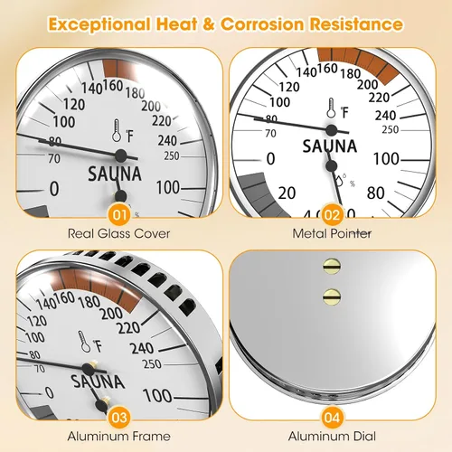 Miniatura 5 de Termómetro e higrómetro de sauna 2 en 1, monitor de humedad, accesorios de sauna para saunas de vapor infrarrojos, accesorios de sauna