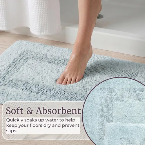 Miniatura 4 de Lavish Home, tapete de baño larga, reversible, 100 % algodón, 2 unidades Espuma de mar