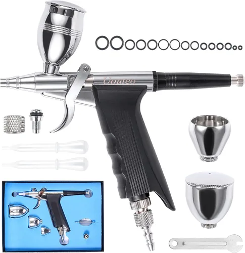 Pistola de disparo de aerógrafo Cepillo de aire de doble acción con agujas de 0.020 in 2CC/5CC/13CC Copa para pintar Kit aerógrafo 166AK 0.020 in