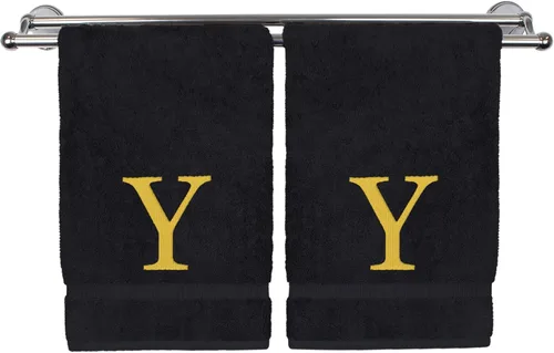 Miniatura 133 de Toalla de mano monogramada, regalo personalizado, juego de 2 - Toalla bordada con letra de bloque dorada - Extra absorbente 100% algodón turco