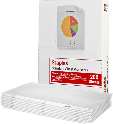 Staples Protectores de hojas, 8.5 x 11 pulgadas, protectores de página transparentes de carga superior, peso estándar de 2.4 mil, paquete de 200