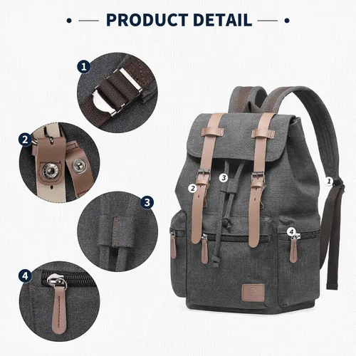 Miniatura 5 de DTGN Mochila de lona vintage para hombres y mujeres, mochila casual duradera con acento de cuero, se adapta a la universidad, trabajo, viajes y al
