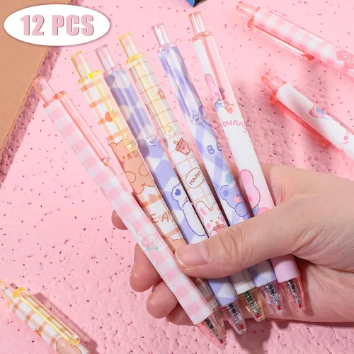 Miniatura 2 de Qualirey 12 bolígrafos Kawaii de tinta de gel de 0.020 in de tinta negra, bolígrafos Kawaii, retráctiles, elegantes, suministros escolares