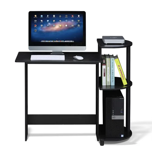 Miniatura 4 de Furinno - Escritorio compacto para computadora con estantes, Tablero de partículas, Americano/Negro