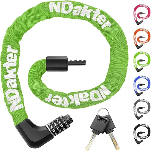 Miniatura 15 de NDakter Cerradura de cadena para bicicleta mejorada con combinación de 4 dígitos y 2 llaves, 1.64/2.3/3.2/4.28 pies, cerradura antirrobo