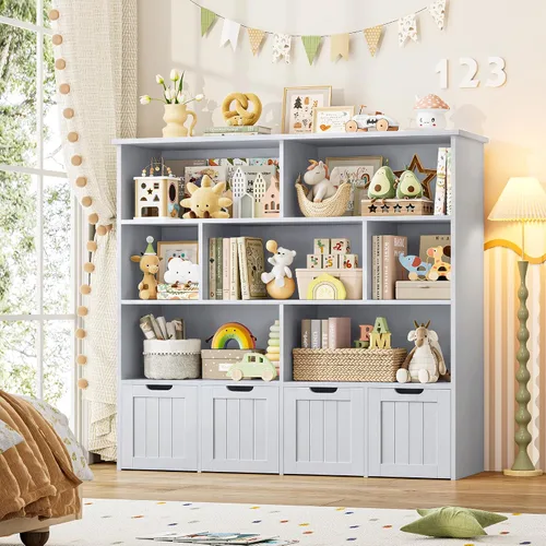 Miniatura 5 de FINETONES Organizador de almacenamiento de juguetes, estantería para niños con 4 cofres móviles y 7 cubos de almacenamiento, organizador