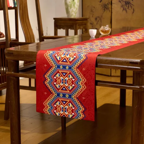 Camino de mesa rojo de 13 x 85 pulgadas, de lino y algodón, decoración de otoño para decoración del hogar, camino de macramé de 85 pulgadas para