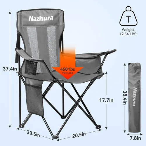 Miniatura 3 de Nazhura Pack de 4 sillas de camping al aire libre plegables/doblables/portátiles con bolsa para la nevera, respaldo de malla y bolsillo portavasos