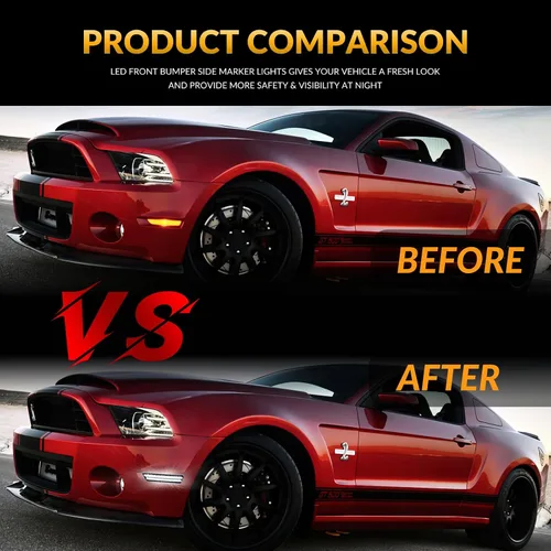 Miniatura 4 de Luces LED de marcador lateral parachoques delantero guardabarros blanco lámparas de estacionamiento para 2010-2014 Ford Mustang 2 piezas, lente