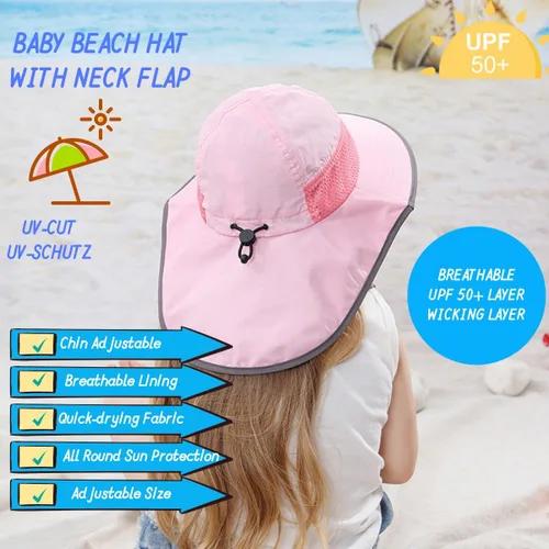 Miniatura 4 de Sombreros de sol para niños pequeños con solapa para el cuello para bebés, niños y niñas, sombrero de natación con gafas de sol para niños UPF 50+