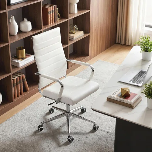 Miniatura 10 de Silla de escritorio de oficina blanca Okeysen, sillas de cuero ergonómicas modernas para sala de conferencias, silla giratoria ejecutiva de altura