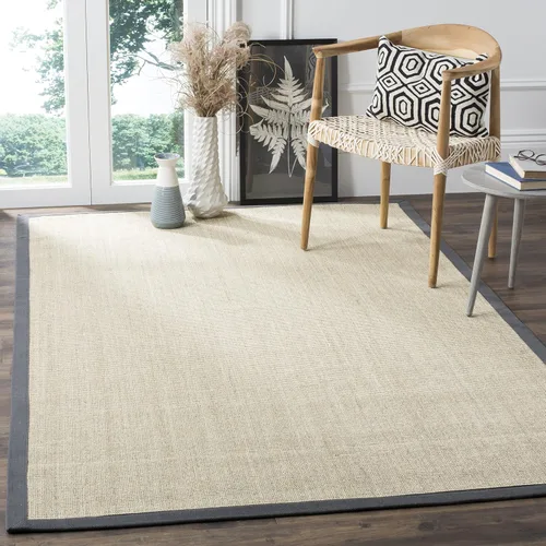 Miniatura 26 de Alfombra de sisal Safavieh, de color maíz y negro, tejida a mano, de la colección de fibras naturales; 5 x 8 pulgadas, NF441A, Tela, Gris / Gris