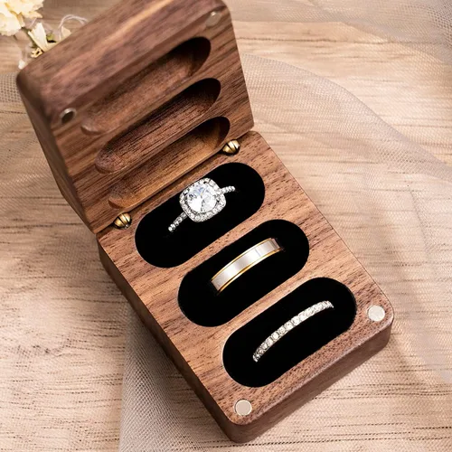 Miniatura 4 de Caja de madera para anillos de 3 anillos, ceremonia de boda, caja de madera grabada, accesorios de boda, cajas de anillos para ceremonia de boda