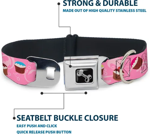 Miniatura 4 de Buckle-Down Collar de perro con hebilla para cinturón de seguridad, diseño de remolinos de cupcakes, rosa, multicolor, 1 pulgada de ancho, se adapta