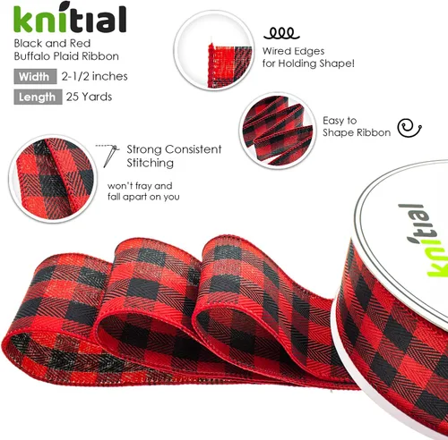 Miniatura 4 de Buffalo - Cinta a cuadros con alambre de 2-1/2 pulgadas x 25 yardas, cinta negra y roja para envolver regalos, manualidades y decoraciones