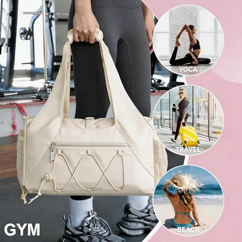 Miniatura 5 de Bolsa de gimnasio para mujer, bolsa de esterilla de yoga con compartimento para zapatos y bolsillo húmedo, bolsa de gimnasio de yoga deportiva