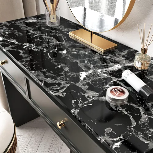 Miniatura 6 de Papel de contacto de mármol blanco y negro brillante para cocina, baño, papel tapiz de granito brillante, despegar y pegar, encimeras, papel
