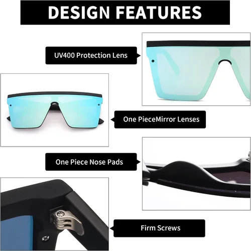 Miniatura 3 de JIM HALO Gafas de sol con escudo plano con espejo cuadrado sin montura para mujeres y hombres